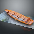 Orange Wooden Boat Displayed On Textured Gray Mat With Dark Background