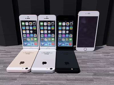 Apple Smartphones In White Gold Black With Display Screens And App Icons 3d model