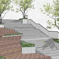 Residential Landscape Design Featuring Terraced Steps Green Trees And Lawn Areas