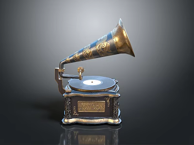 Classic Vintage Gramophone With Ornate Metal Horn And Decorative Turntable Base 3d model