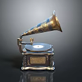 Classic Vintage Gramophone With Ornate Metal Horn And Decorative Turntable Base