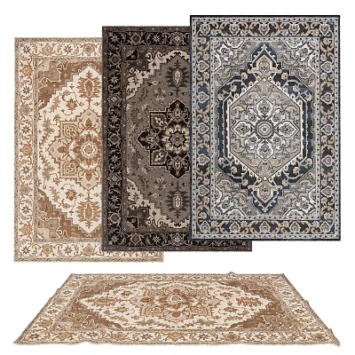 Classic Square Rugs With Intricate Designs And Beige Dark Brown Blue Gray Tones 3d model