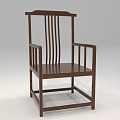 Dark Brown Wooden Armchair with Vertical Back Slats Square Armrests and Straight Legs