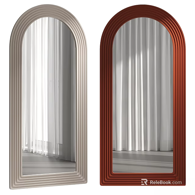Modern Arched Mirrors With White And Red Wooden Frames For Interior Decor 3d model 