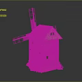 Wooden Windmill Building with Traditional Roof Stairs and Small Windows Surrounded by Green Plants