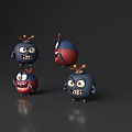 Playful Cartoon Weapons Wielded By Three Exaggerated Expression Red Blue Monsters Interacting 3d model