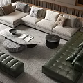 Modern Living Room Sofa And Coffee Table Set With Throw Pillows Ottoman And Area Rug