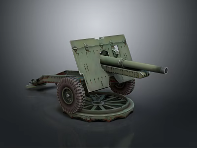 Old Fashioned Military Field Cannon With Metal Wheels And Stable Platform 3d model