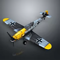 Vintage Gray and Yellow Fighter Aircraft Model with Black Cross Markings and Propeller Design