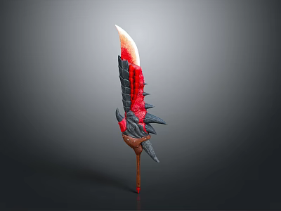 Fantasy Spiked Blade With Red Black Design And Serrated Edge Wooden Handle 3d model