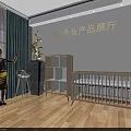 Enterprise Product Exhibition Hall Interior With Baby Crib Wooden Bookshelf And Sculpture