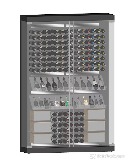 Stylish Modern Wine Cabinet With Organized Bottle Storage And Multiple Shelves 3d model 