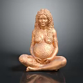 Copper Pregnant Woman Sculpture In Cross Legged Pose With Long Curly Hair And Textured Belly