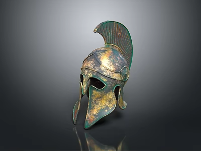 Ancient Greek Style Bronze Helmet With Green Plume And Historical Design 3d model