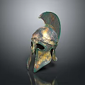 Ancient Greek Style Bronze Helmet With Green Plume And Historical Design