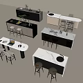 Stylish Modern Bar Counter Designs With Marble Tops And High Stools 3d model