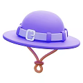 Purple Dome Shaped Wide Brim Hat With White Buckle And Brown String
