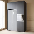 Modern Kitchen Interior Design With Built in Dark Cabinetry And Silver Refrigerator