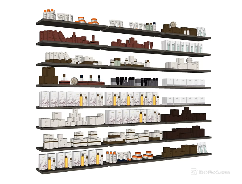 Organized Bathroom Accessories Display On Multi Layer Shelves With Various Types 3d model