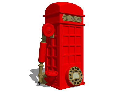 Classic Red Telephone Booth Public Facility With Traditional Design And Dial Pad 3d model