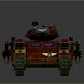 Red Armored Tank With Weaponry And Details