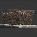 Wire Metal Shopping Basket Filled With Nuts On Marble Countertop With Blue Handle