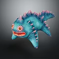 Vibrant Teal Fantasy Creature With Pink Spikes Large Red Eyes And Sharp Teeth