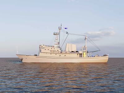 Big White Ship Sailing On Calm Sea With Cloudy Sky 3d model