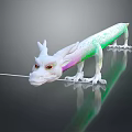 Colorful White Dragon with Green Pink Gradient Red Eyes Long Tongue on Smooth Reflective Surface
