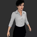 A Woman With Short Hair Wearing White Shirt And Black Skirt