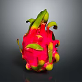 Fresh Red Dragon Fruit With Green Yellow Leaves On Dark Background