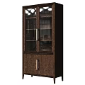 Modern Wooden Bookcase With Glass Doors Metal Handles And Interior Shelves Design