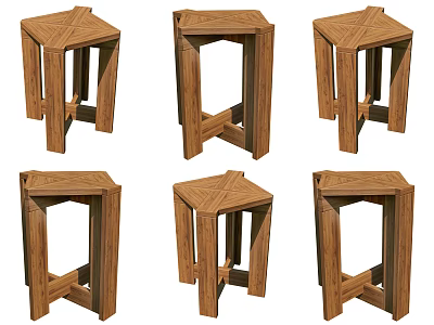 Six Wooden Stools With Unique Geometric Designs And Stable Leg Structures 3d model