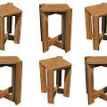 Six Wooden Stools With Unique Geometric Designs And Stable Leg Structures