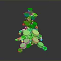 Decorative Green Plant Made of Square and Round Blocks With Colorful Ornaments on Gray Background