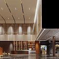 Modern Hotel Lobby Interior Design With Front Desk Marble Floor Staircase And Green Plants