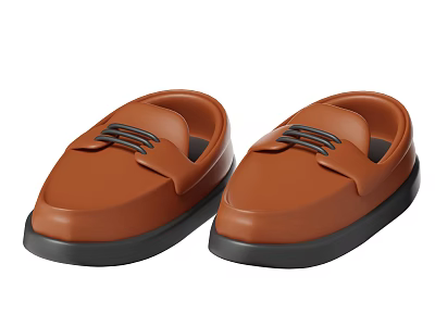 Stylish Brown Leather Mules Shoes With Lace Up Detail And Black Sole Design 3d model