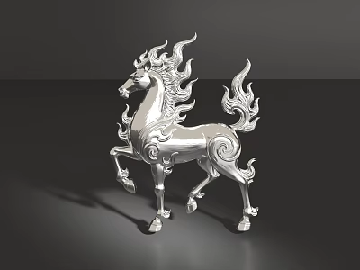 Artistic Silver Horse Sculpture Jewelry With Intricate Flame Design Details 3d model