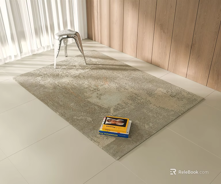 Light Gray Square Rug With Modern Texture And Books In Bright Living Room Interior 3d model 