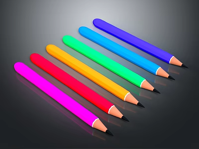 Colorful Pencils Arranged in Row with Multiple Vibrant Colors on Black Surface 3d model