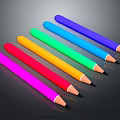 Colorful Pencils Arranged in Row with Multiple Vibrant Colors on Black Surface