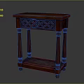Elegant Wooden Side Table With Intricate Carved Pattern Pillar Legs And Lower Shelf