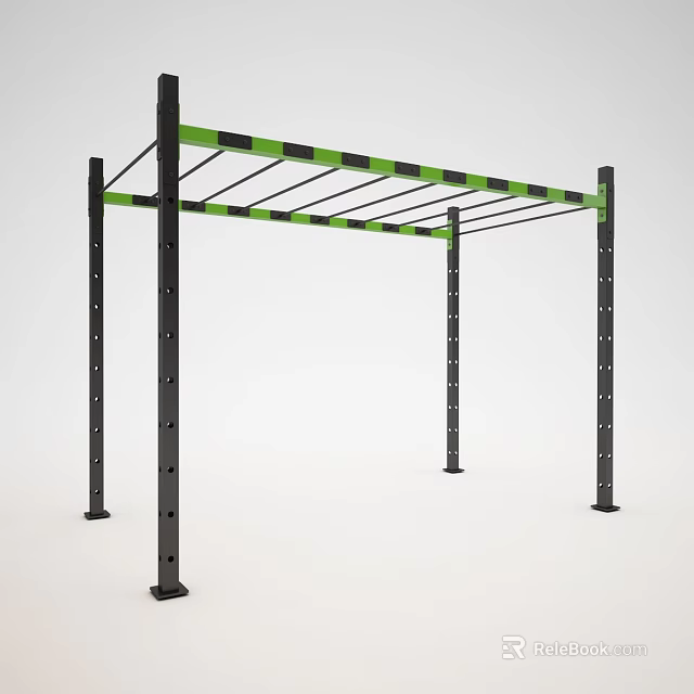 Industrial Equipment Metal Framework With Black Columns Green Beams And Adjustable Holes 3d model 