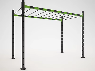 Industrial Equipment Metal Framework With Black Columns Green Beams And Adjustable Holes 3d model