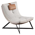 Modern Leisure Chair With White Leather Upholstery Brown Quilted Cushion And Black Metal Legs