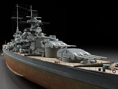 Detailed Historical Battleship Military Vessel With Main Guns Superstructure And Deck Features 3d model