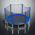 Round Trampoline Furniture With Blue Frame Safety Net And Metal Support Poles