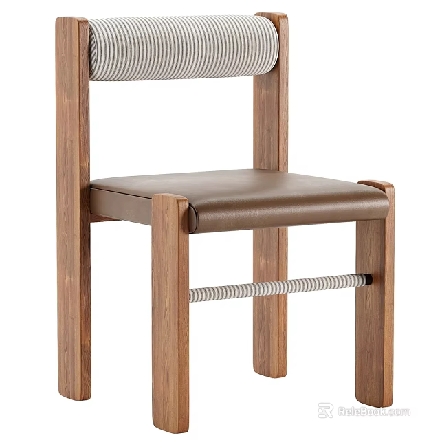 Modern Single Chair With Wooden Frame Brown Leather Seat And Woven Stripe 3d model 
