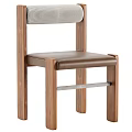 Modern Single Chair With Wooden Frame Brown Leather Seat And Woven Stripe