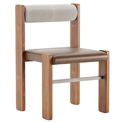 Modern Single Chair With Wooden Frame Brown Leather Seat And Woven Stripe 3d model